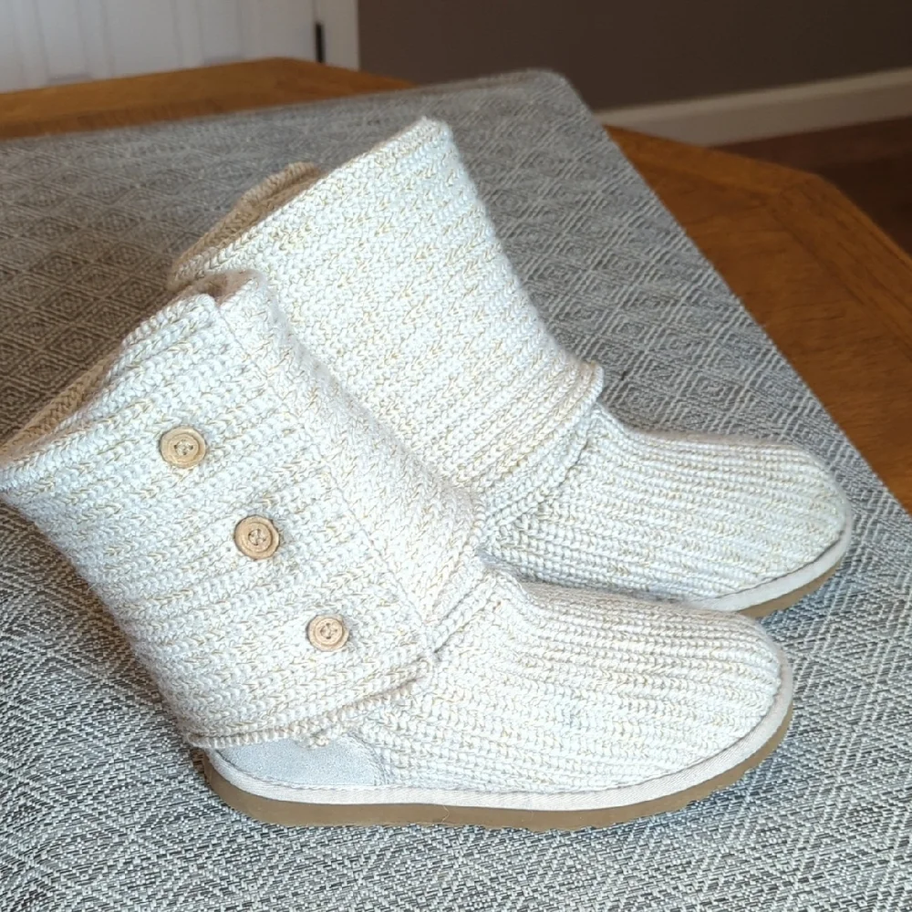 UGG Cardy Cream Knit Button Winter Boots